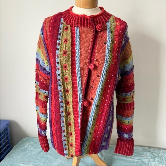 Newari Sweaters - Newari Handmade Nepalese Icelandic 100% Wool Sweater Multi-color Size L/XL